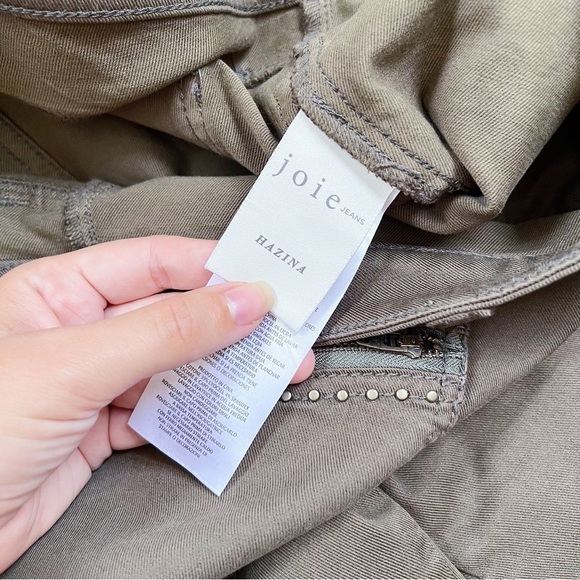 Joie • Hazina Studded Skinny Jeans pants ankle crop zipper Fatigue army green - Picture 9 of 13